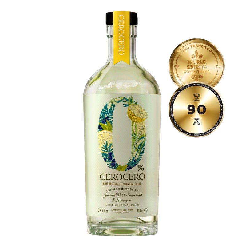 CeroCero White Grapefruit & Lemongrass Non Alcoholic Gin, Bright and Vibrant Premium Non Alcoholic Spirits - Halal, Low Sugar, Vegan and Gluten-Free, Part of the Spirits of Virtue Range (700ml) - Image 1